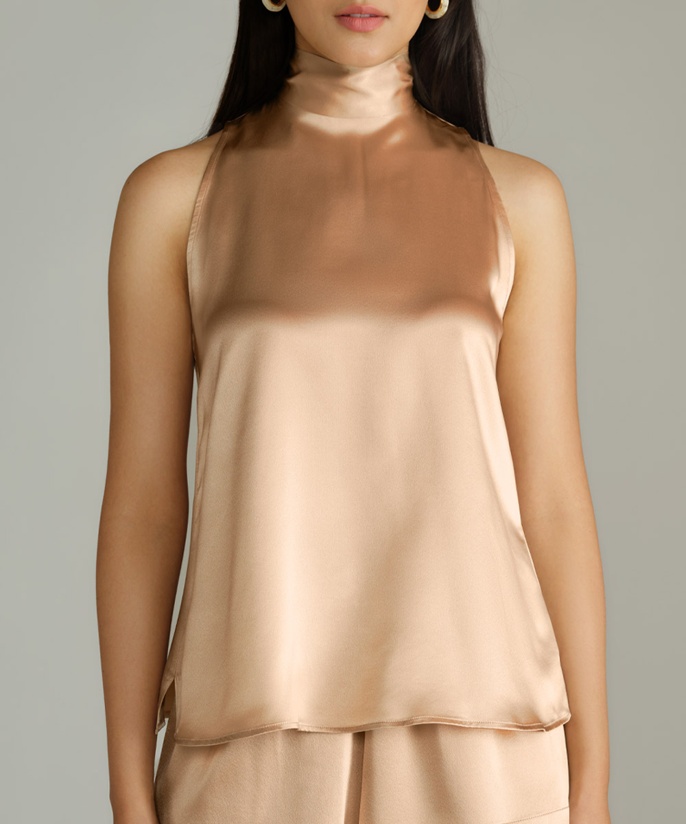 Champagne Silk Tie-Neck Top