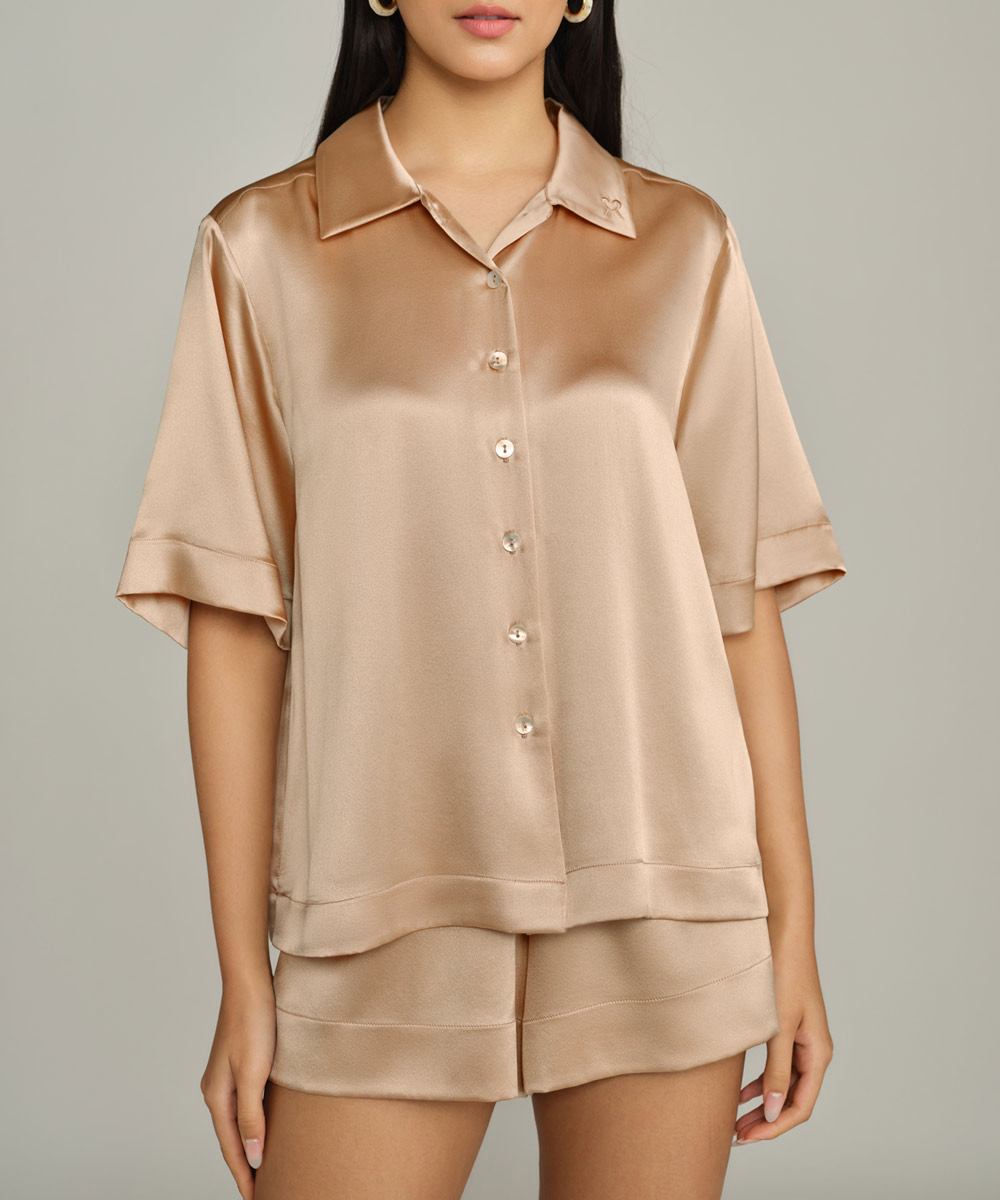 Champagne Silk Bowling Shirt