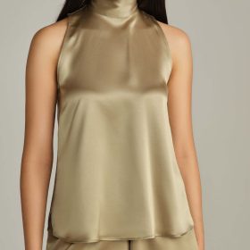 Olive Silk Tie-Neck Top