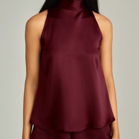 Burgundy Silk Tie-Neck Top