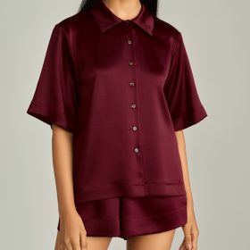 Burgundy Silk Bowling Shirt