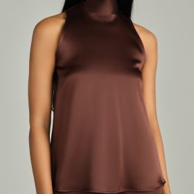 Espresso Silk Tie-Neck Top
