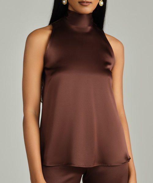 Espresso Silk Tie-Neck Top