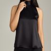 Black Silk Tie-Neck Top