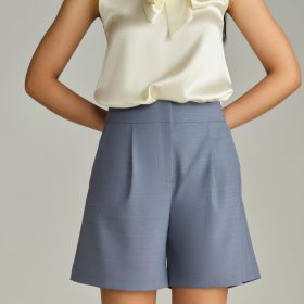 Blue Suiting Pleated Shorts