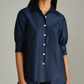 Navy Blue Egyptian Cotton Short-Sleeved Shirt