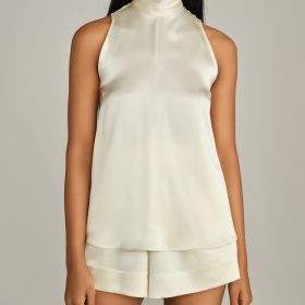 Cream Silk Tie-Neck Top
