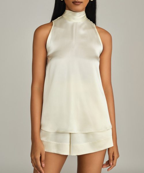 Cream Silk Tie-Neck Top