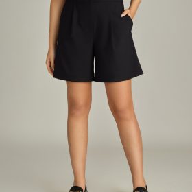 Black Suiting Pleated Shorts