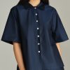 Navy Blue Egyptian Cotton Bowling Shirt