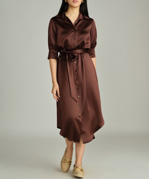 Espresso Silk Shirt Dress