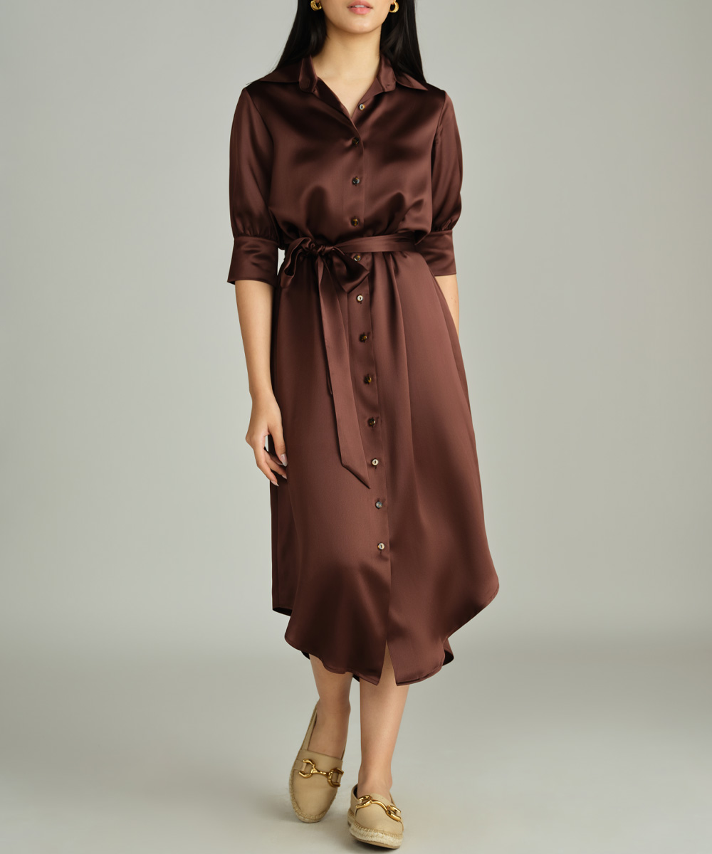 Espresso Silk Shirt Dress
