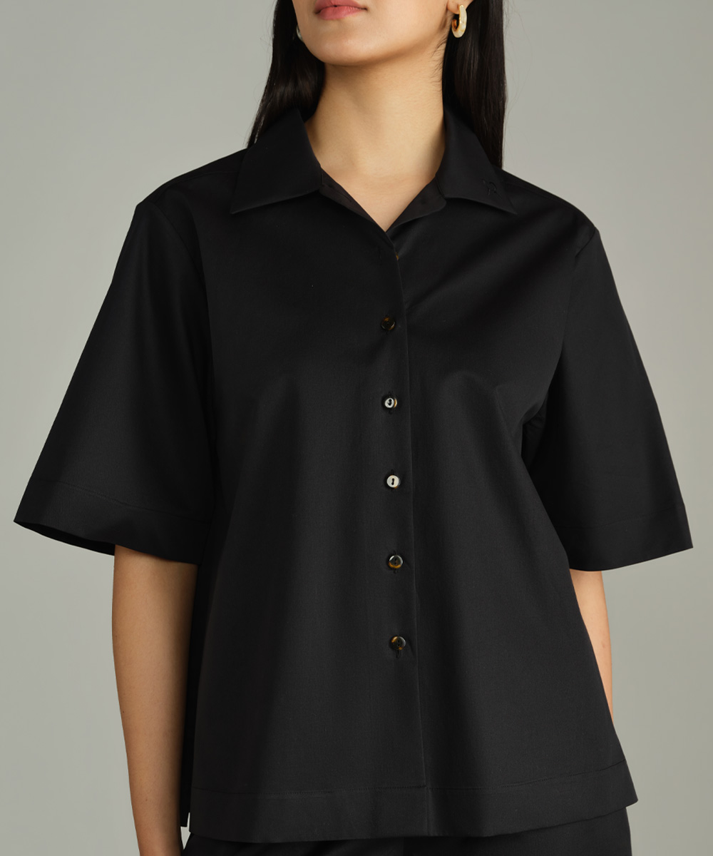 Black Egyptian Cotton Bowling Shirt
