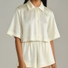 Cream Silk Cropped Bowling Shirt