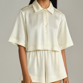 Cream Silk Cropped Bowling Shirt