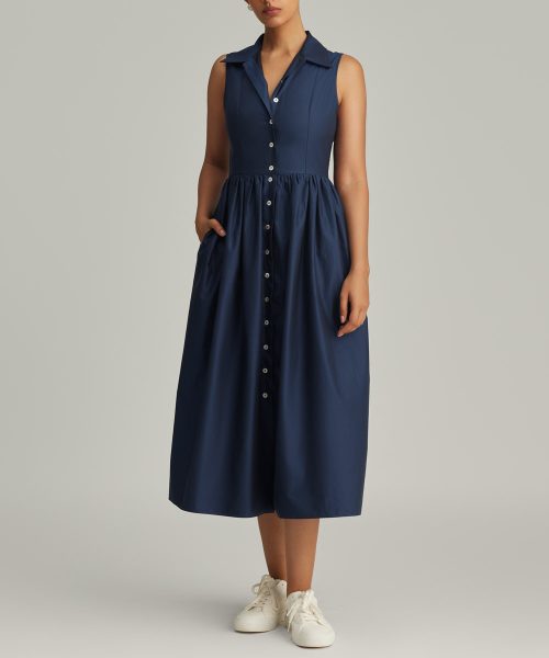 Navy Blue Egyptian Cotton Long Tennis Dress