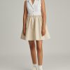 White and Fawn Egyptian Cotton Short Tennis Dress