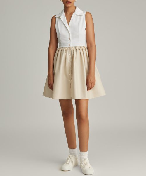 White and Fawn Egyptian Cotton Short Tennis Dress