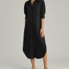 Black Egyptian Cotton Long Shirt Dress