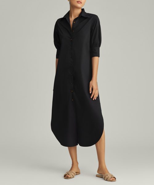 Black Egyptian Cotton Long Shirt Dress