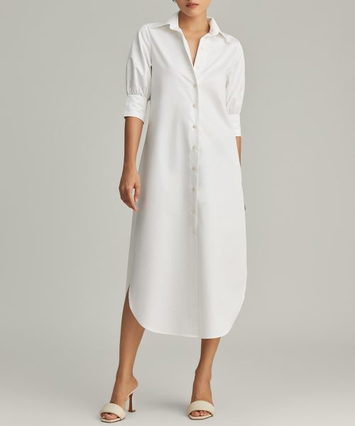 White Egyptian Cotton Long Shirt Dress