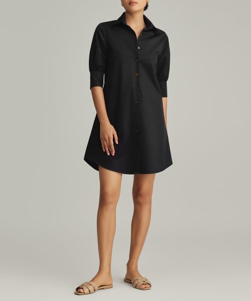 Black Egyptian Cotton Short Shirt Dress