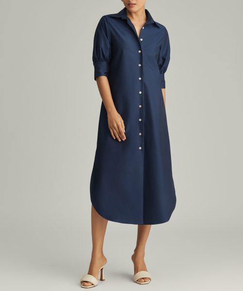 Navy Blue Egyptian Cotton Long Shirt Dress